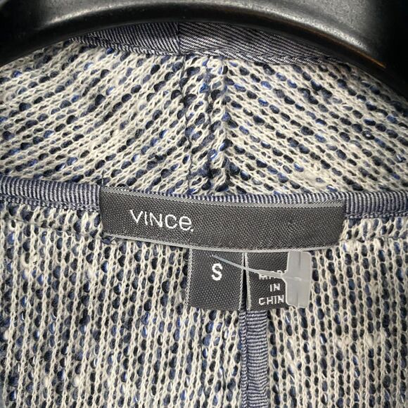 Vince Blazer Jacket Womens S Blue Tweed Drape Open Front Ladies Office Classic - Picture 6 of 9